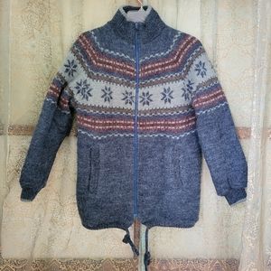 Vtg 80s blue fair isle reversible bomber quilted jacket S